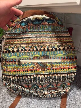 SAKROOTS Multicolor Floral Coated Canvas Large Rockaway Cargo Backpack, Boho